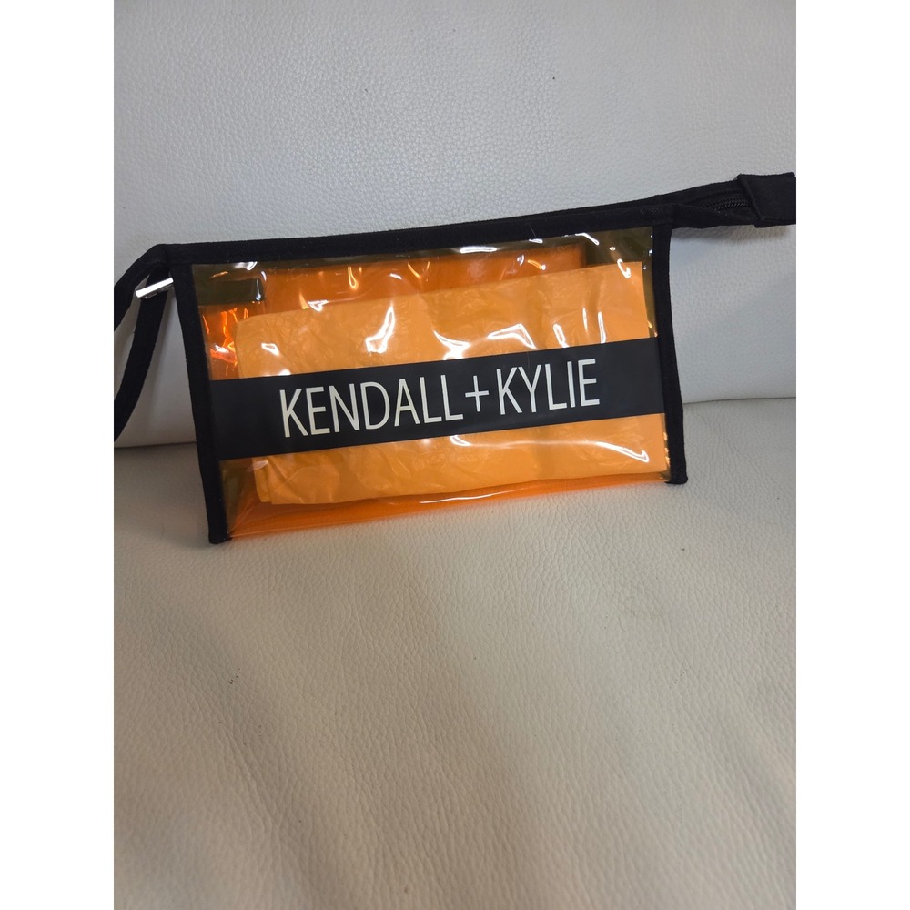 Kendall + Kylie Orange Clear PVC Cosmetic Bag Makeup Pouch Logo Zip Top Travel
